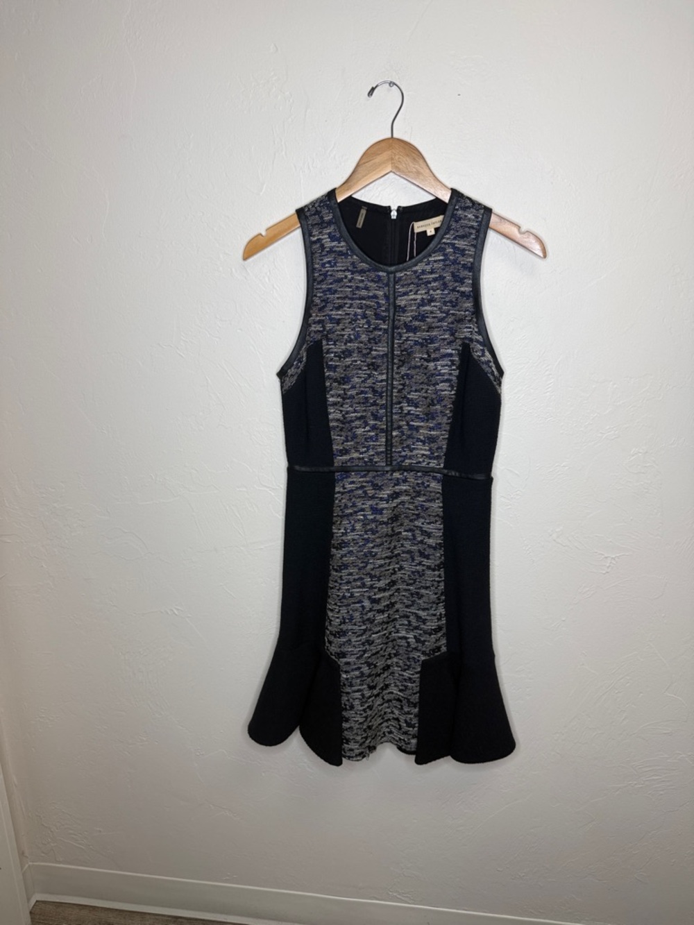 Rebecca Taylor Black and Heather Gray Sleeveless Fit-and-Flare Dress